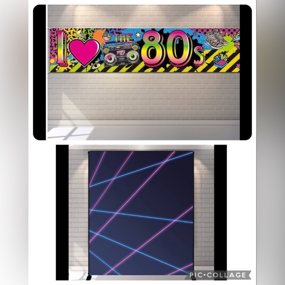 80’s Laser Photo Backdrop and I Love the 80’s Banner - Picture 2 of 7